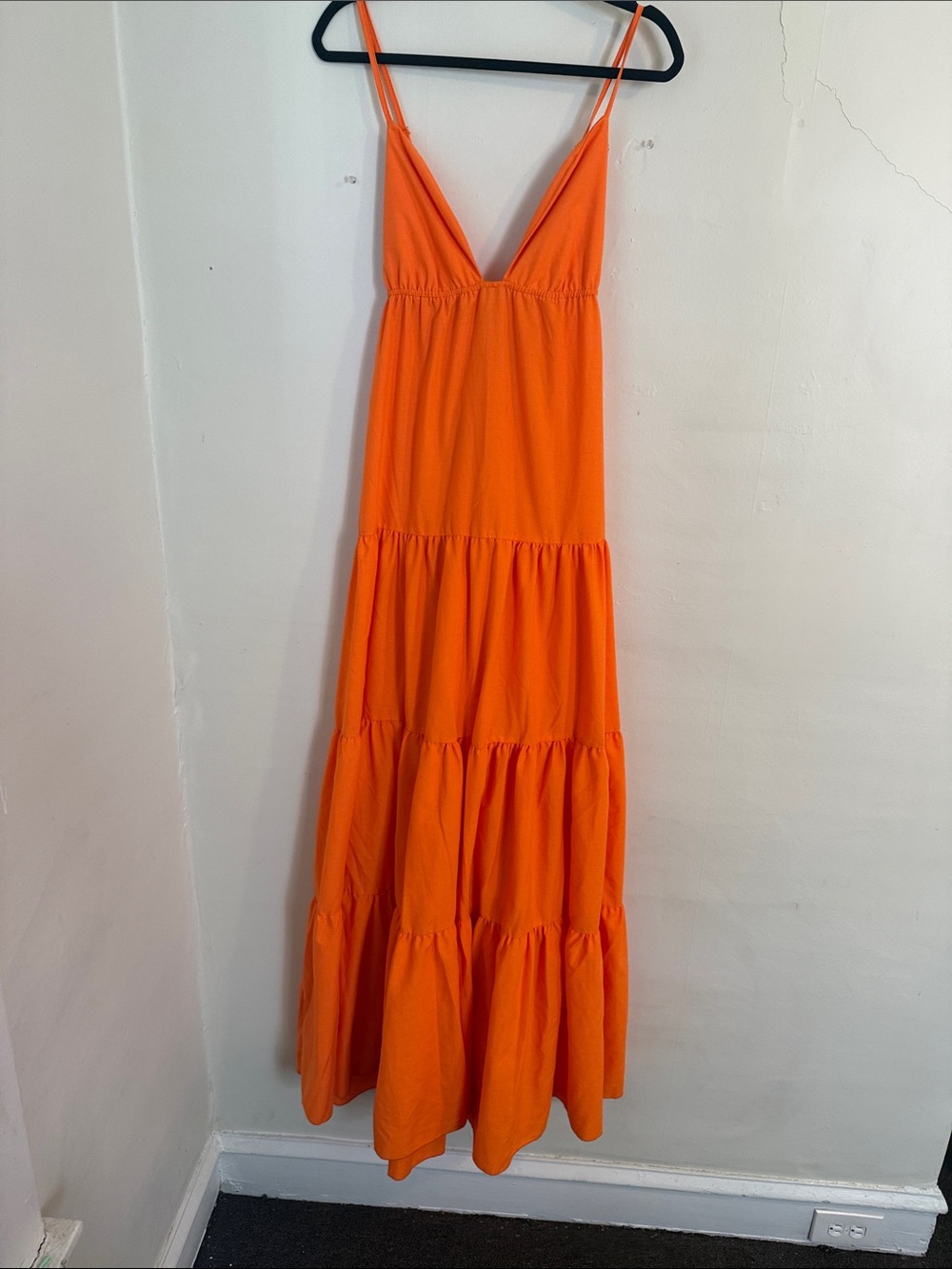 PrettyLittleThing Bright Orange Tiered Maxi Dress with V-Neck